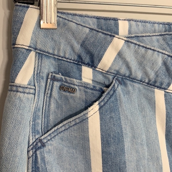 G Raw blue Stripe Denim distress Wrap Mini Skirt 27 asymmetrical medium - Picture 3 of 12